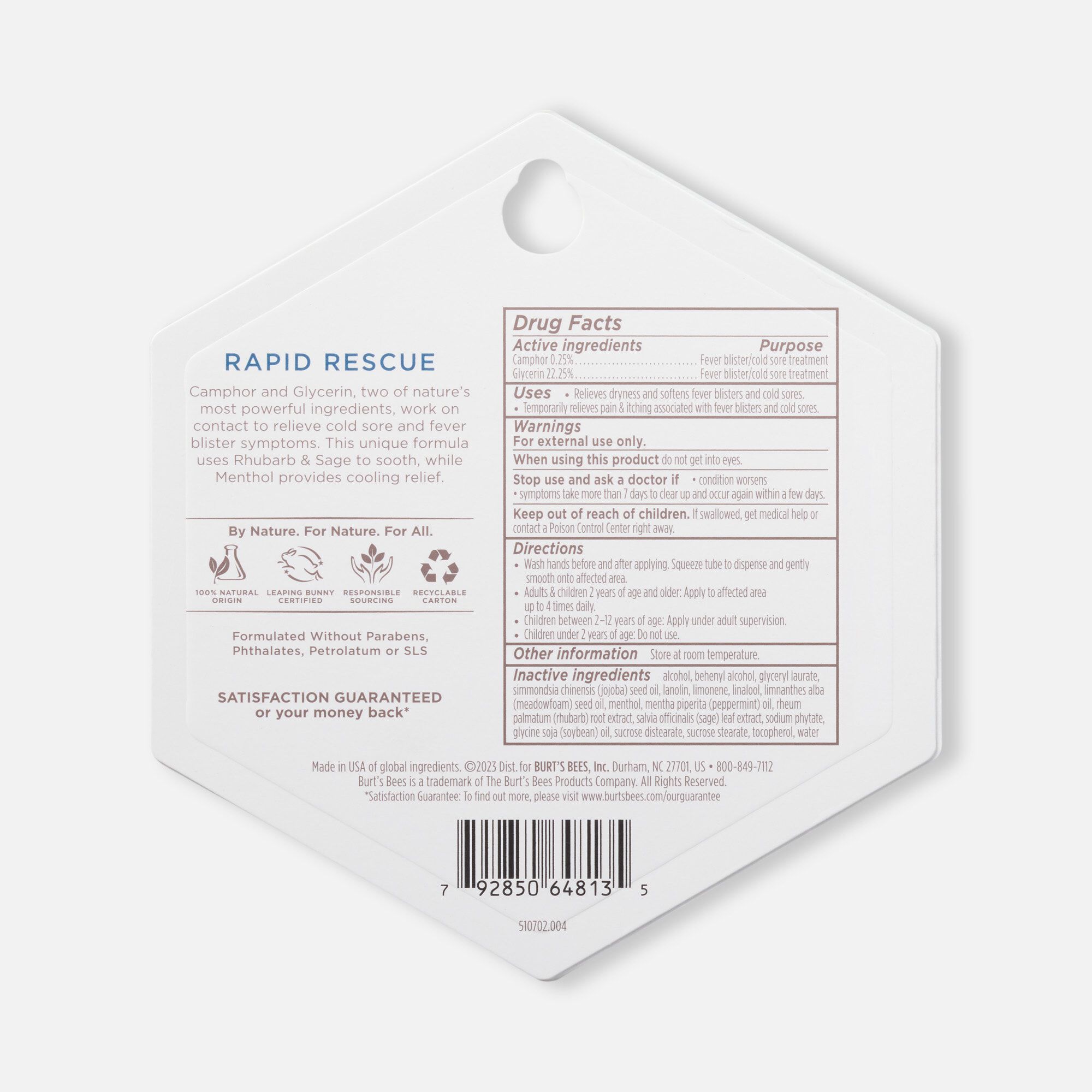 Burt's Bees Rescue Cold Sore Treatment, 0.07 oz., , large