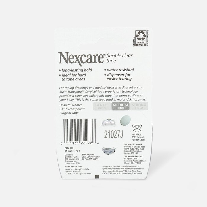 Nexcare Flexible Clear First Aid Tape Dispenser, 1" x 10 yds, , large