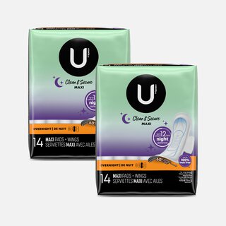 U by Kotex Security Maxi Pad with Wings, Overnight, Unscented, 14 ct. (2-Pack)