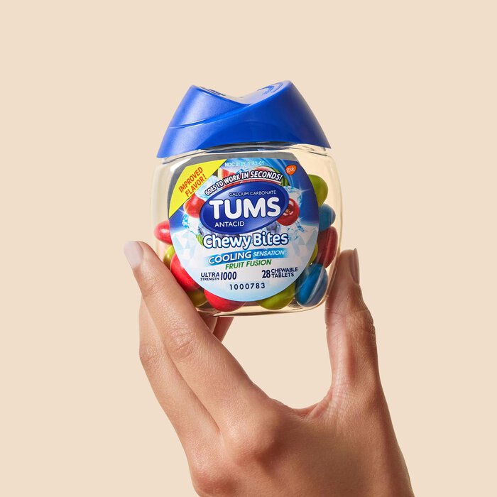 TUMS Ultra Strength Chewy Bites Cooling Sensation Antacid Chews, Fruit Fusion, 28 ct., , large