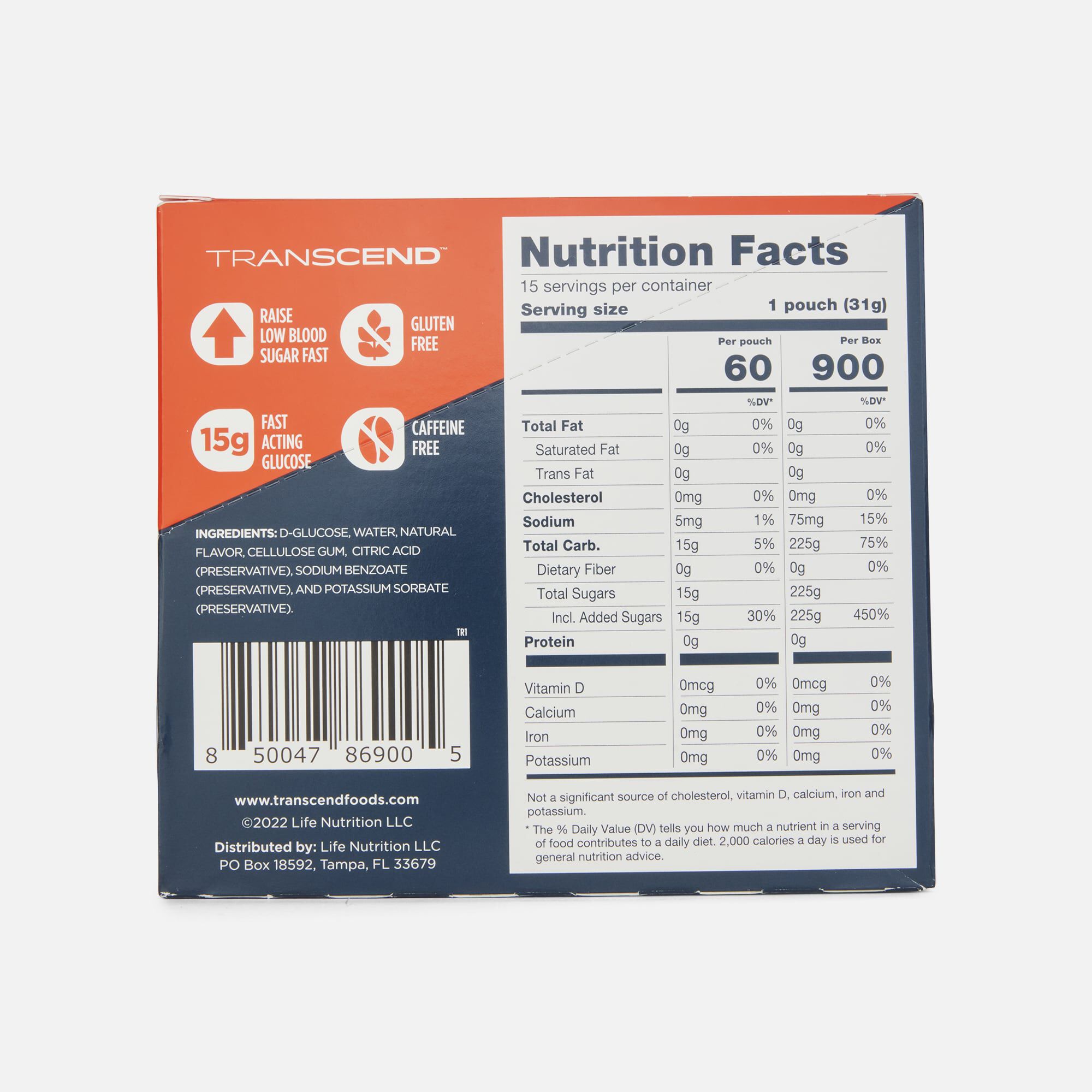Transcend Glucose Gel Packs, 15 ct., , large