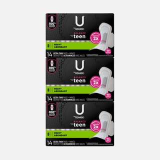 U by Kotex Ultra Thin Teen Pads with Wings, Extra Absorbency, Unscented, 14 ct. (3-Pack)