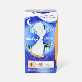 Always Infinity FlexFoam Pads for Women Size 4 Overnight Absorbency, with Wings Unscented, 26 ct.