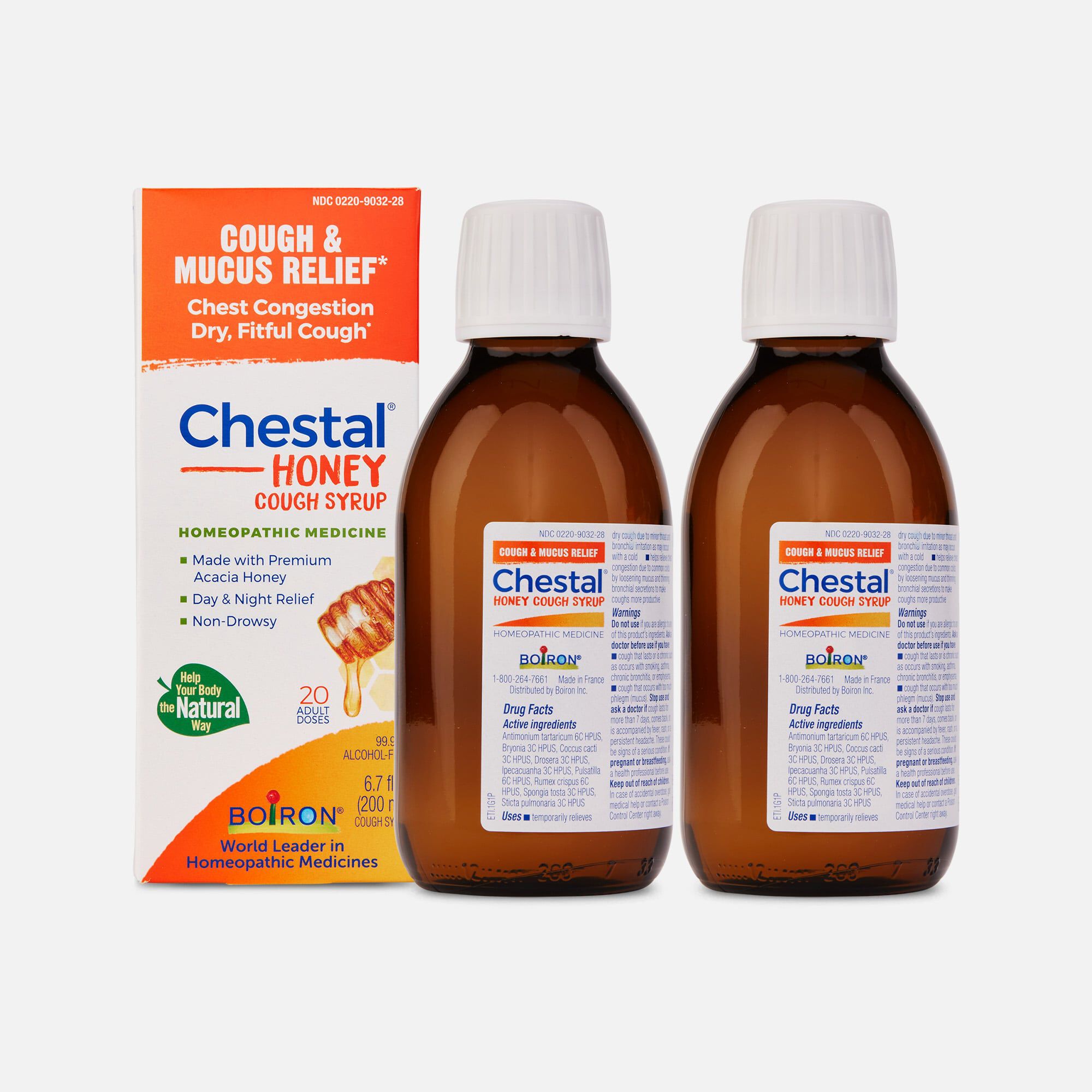 Boiron Chestal Honey Cough & Chest Congestion, Multi-Symptom Formula for Dry & Productive Cough, 6.7 fl oz. (2-Pack), , large