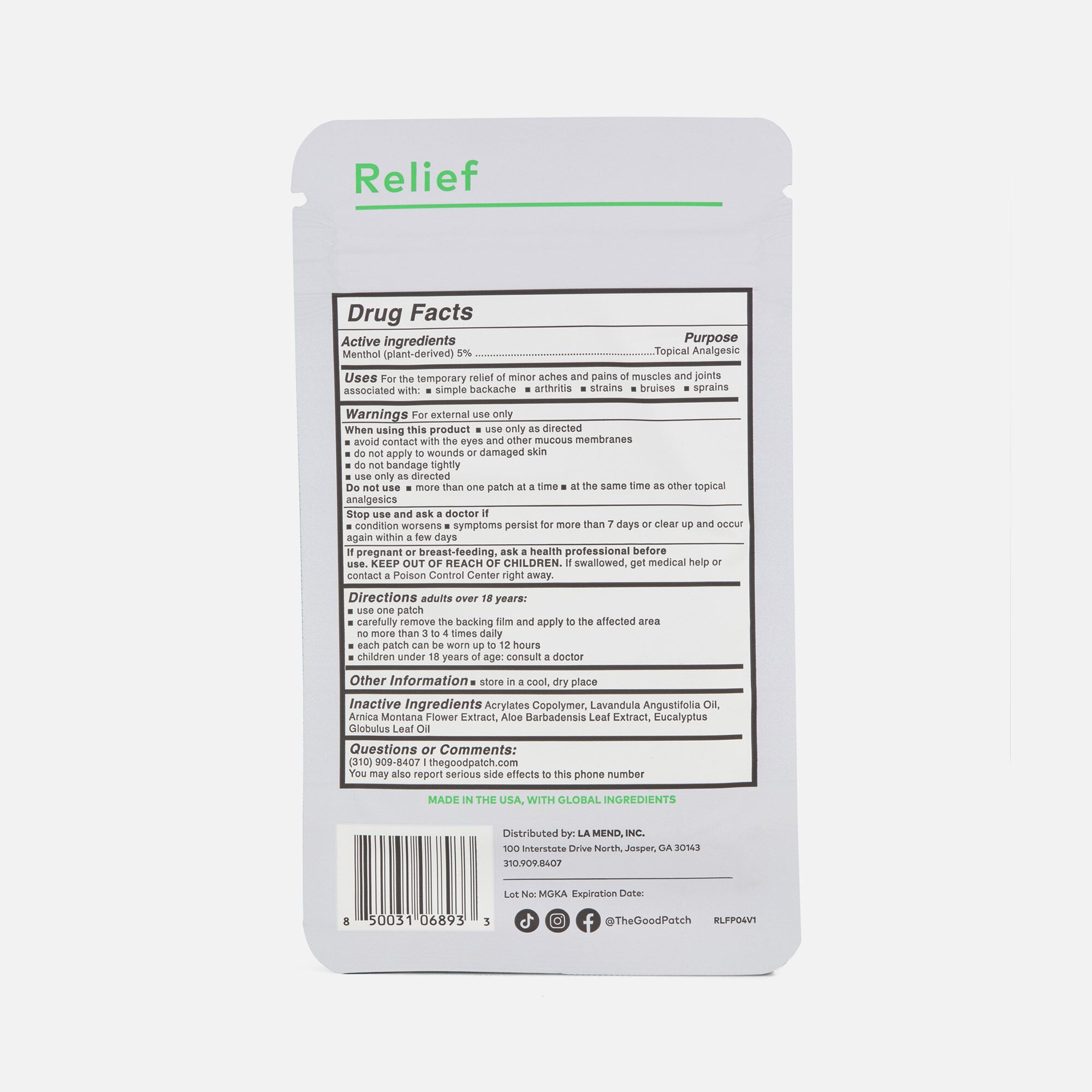 The Good Patch® Relief - Pain Relieving Wellness Patch, 4 ct., , large
