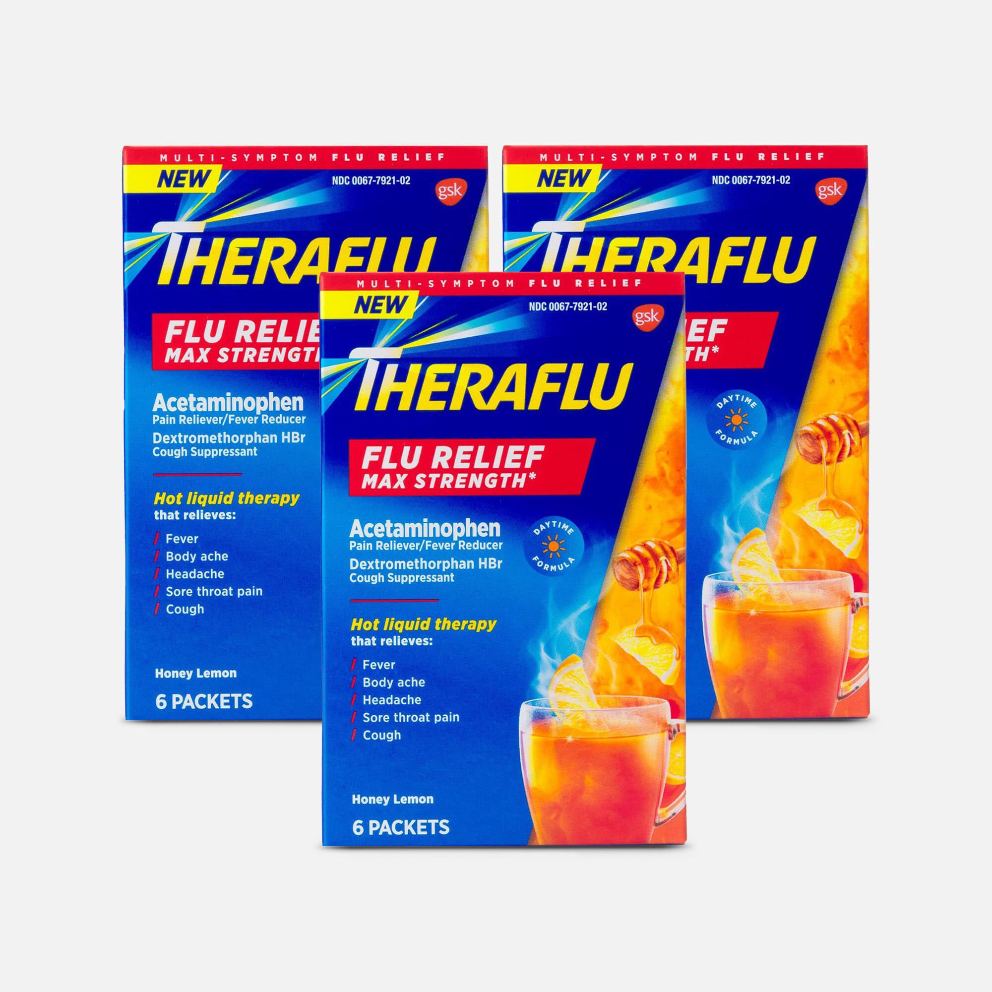 Theraflu Daytime Max Strength Flu Relief Honey Lemon Flavor Hot Liquid Powder, 6 ct. (3-Pack), , large