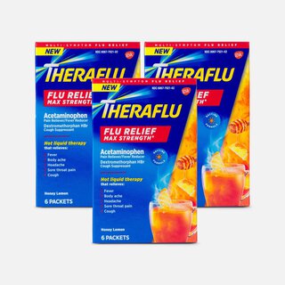 Theraflu Daytime Max Strength Flu Relief Honey Lemon Flavor Hot Liquid Powder, 6 ct. (3-Pack)