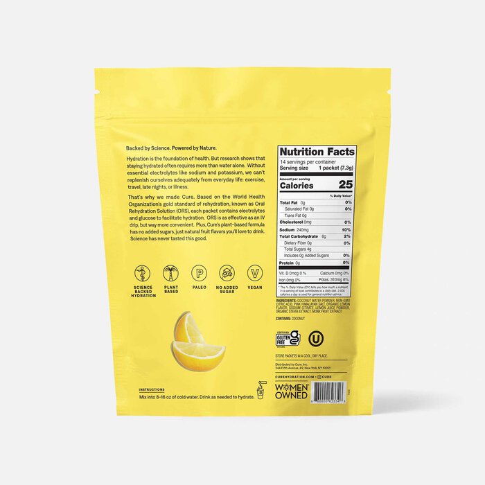 Cure Hydrating Electrolyte Drink Mix Pouches, Lemonade, 14 ct., , large
