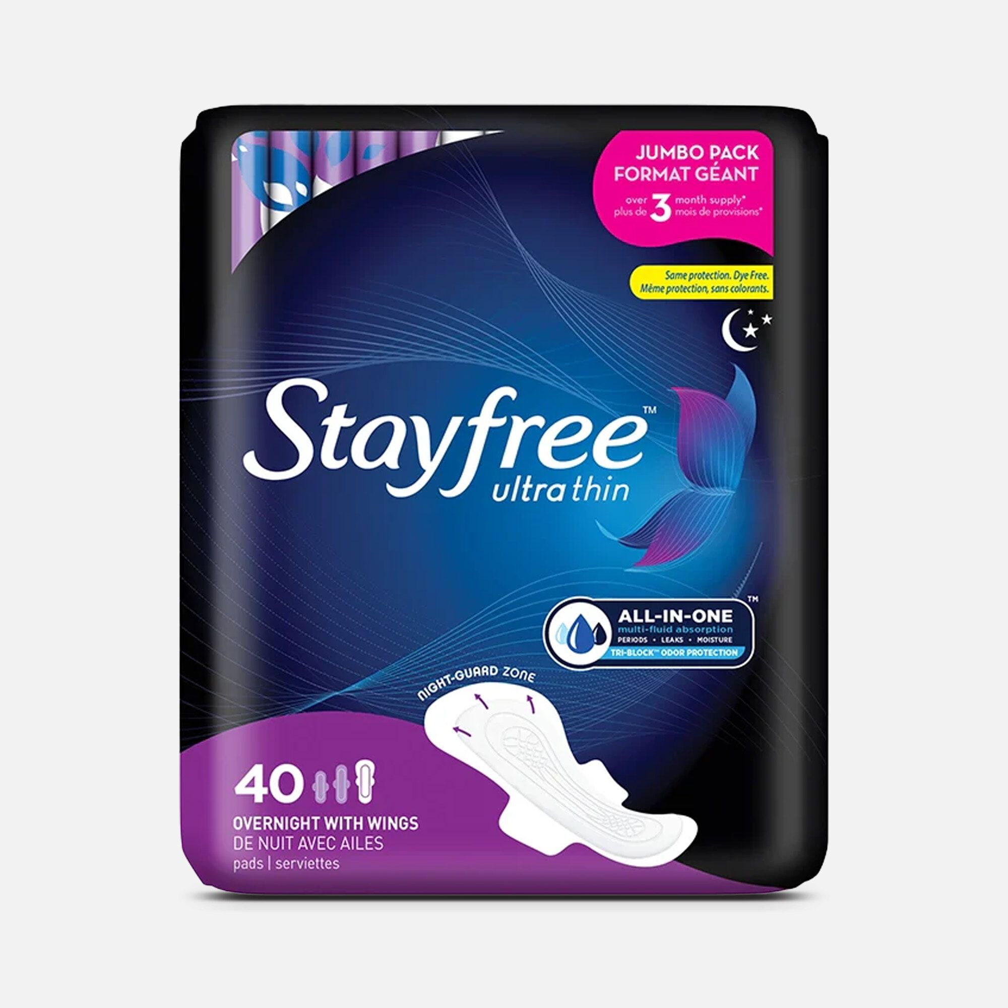 Stayfree Pads Ultra Thin Overnight Wings, 40 ct, , large