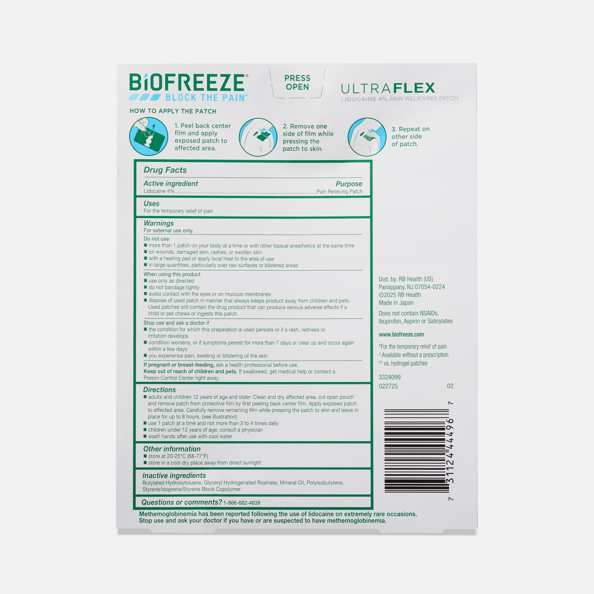Biofreeze® Ultraflex Maximum Strength Pain Relief Patches, 4 ct., , large