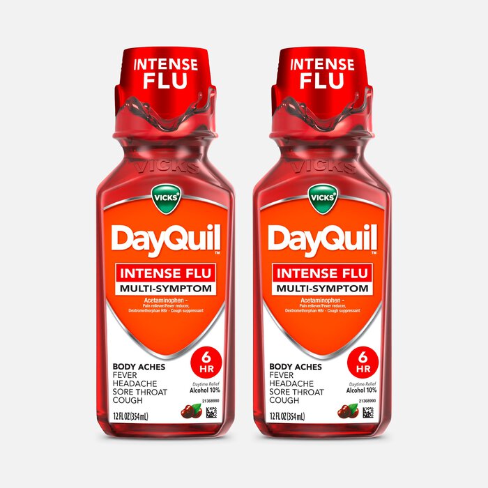 Vicks® DayQuil™ Intense Flu Liquid, Daytime Flu Medicine, Cherry, 12 fl oz. (2-Pack), , large