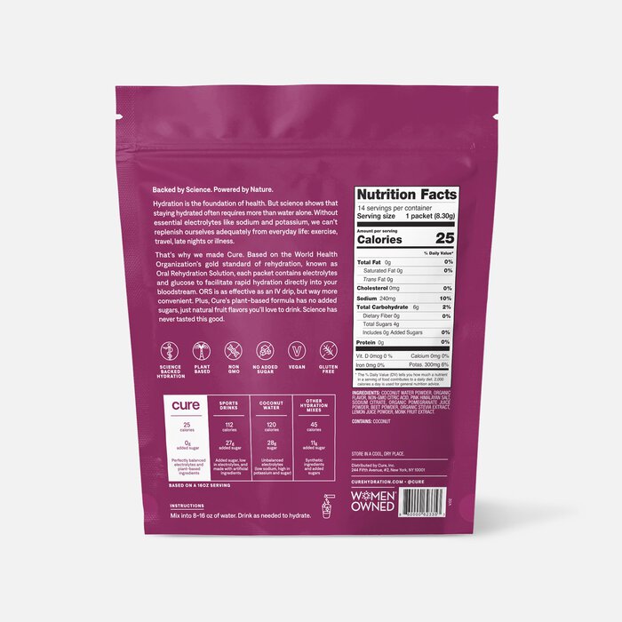 Cure Hydrating Electrolyte Drink Mix Pouches, 14 ct., , large