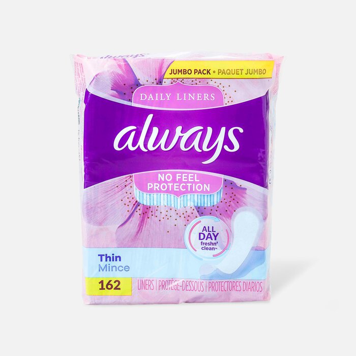 Always Thin No Feel Protection Daily Liners Regular Absorbency Unscented, 162 ct., , large