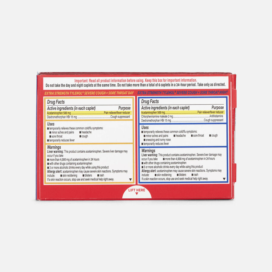 Tylenol Cold Extra-Strength Severe Cough + Sore Throat Day & Night Caplets, 24 ct., , large image number 1