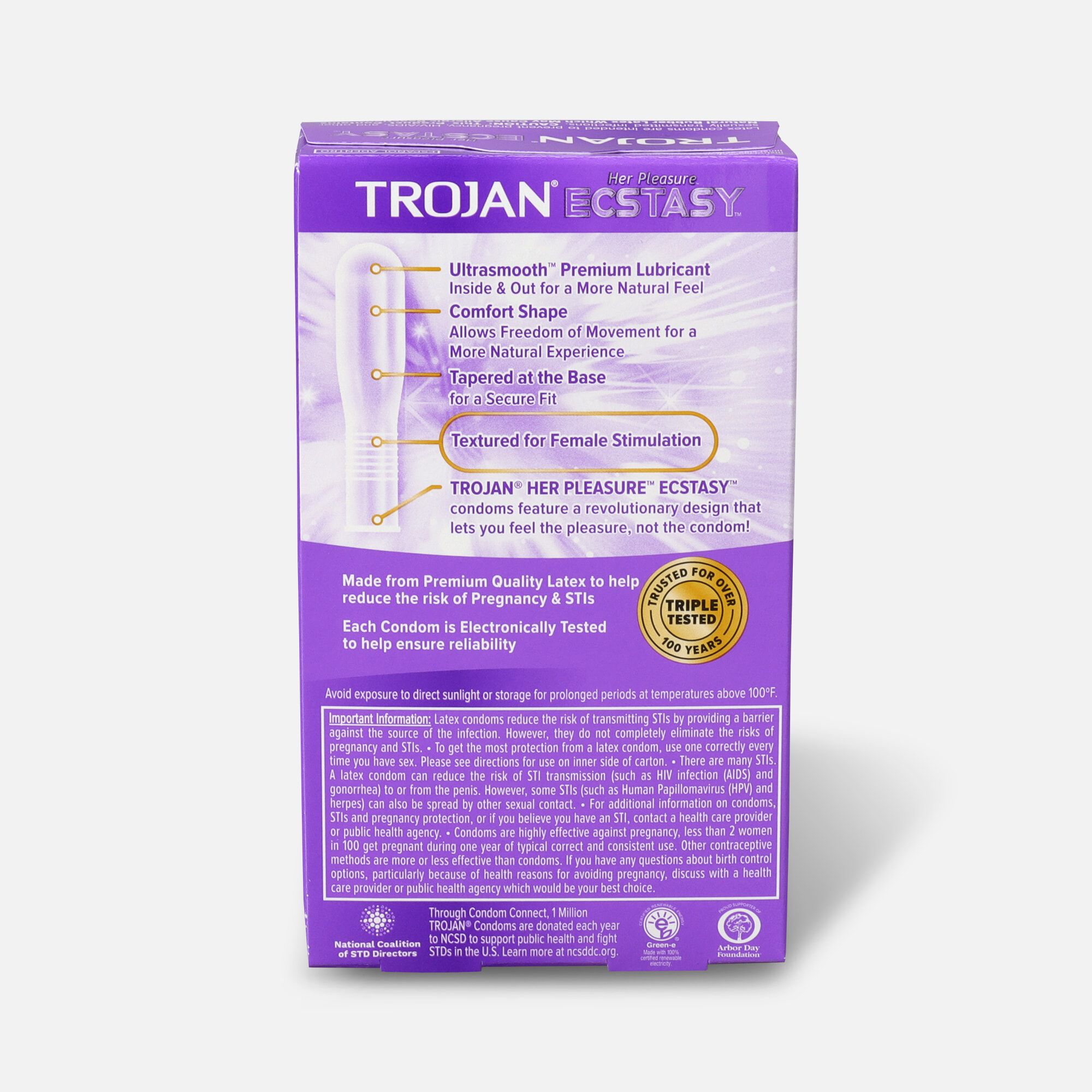 Trojan Her Pleasure Ecstasy, Premium Latex Condoms, 10 ct., , large