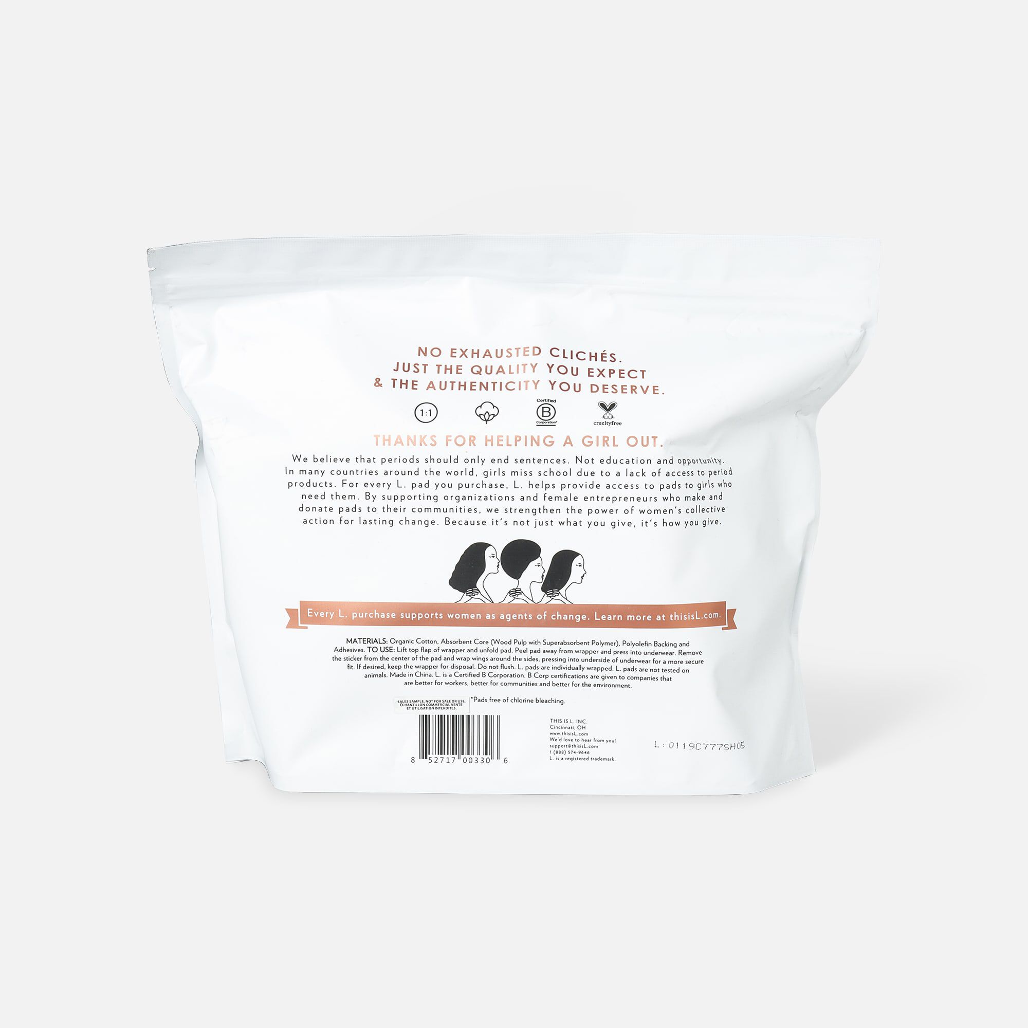 L. Chlorine Free Ultra Thin Pads, Organic Cotton, , large