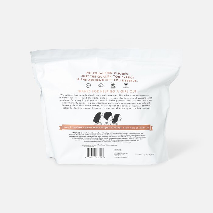 L. Chlorine Free Ultra Thin Pads Regular Absorbency, Organic Cotton, 42 ct., , large