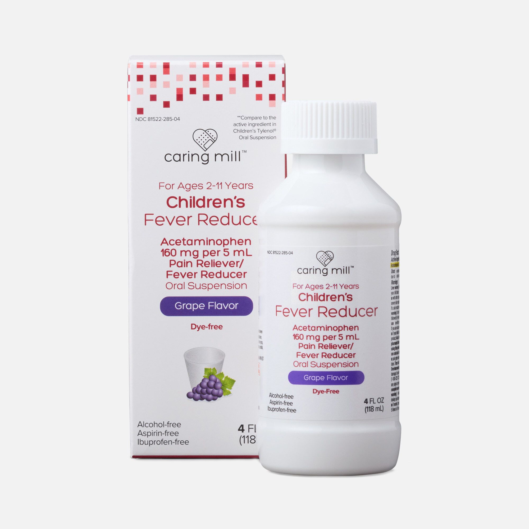 Caring Mill™ Children’s Acetaminophen Pain Reliever/Fever Reducer Liquid, Grape, 4 fl oz., , large