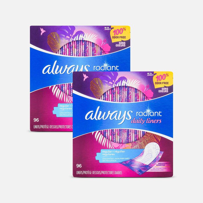 Always Radiant Daily Liners Regular Absorbency Unscented, 96 ct. (2-Pack), , large