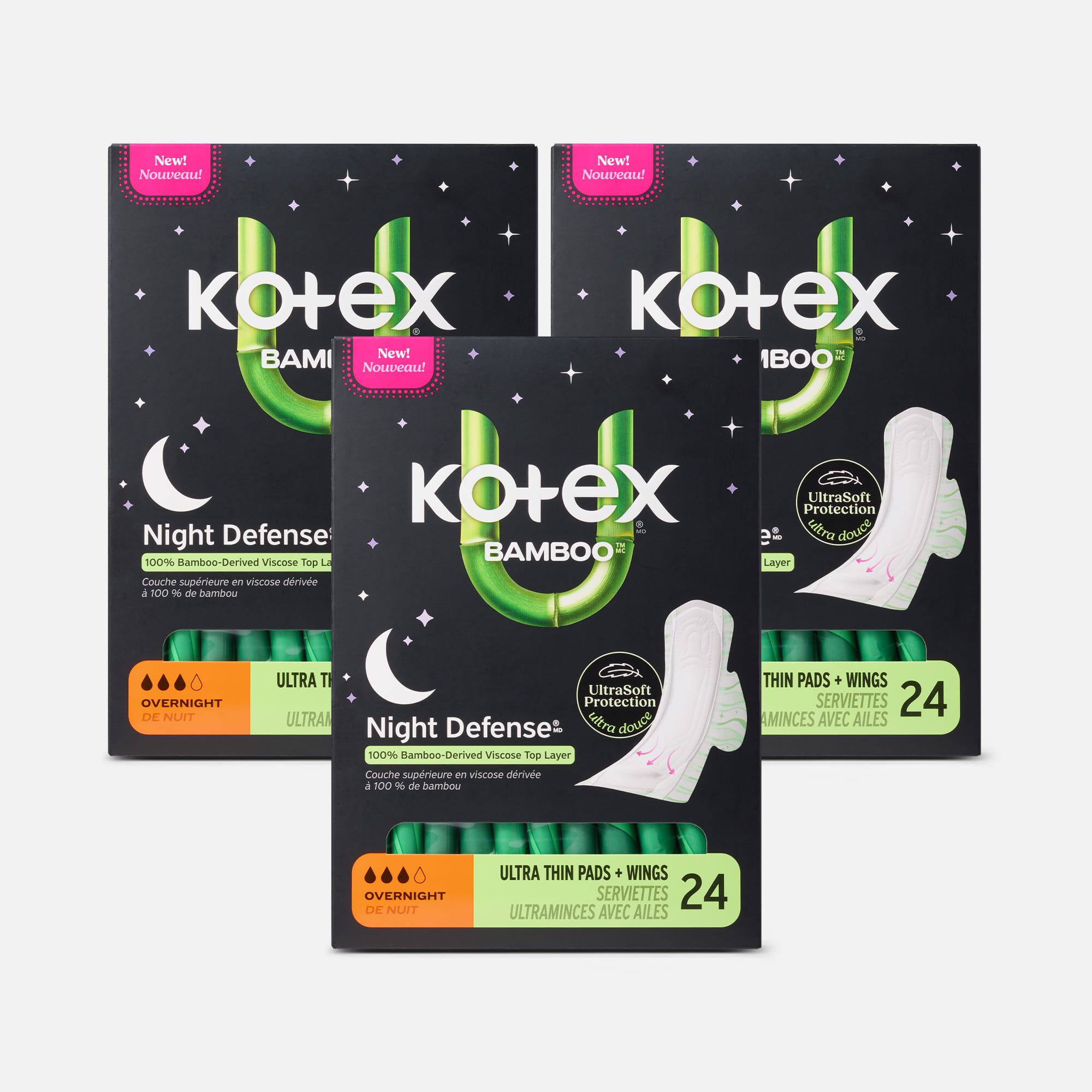 Kotex® Bamboo Ultra Thin Overnight Pads with Wings, 24 ct. (3 pack)