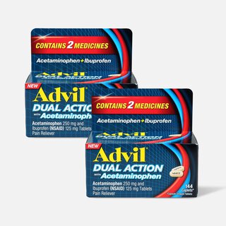 Advil Dual Action Coated Tablets, Acetaminophen + Ibuprofen, 144 ct. (2-Pack)