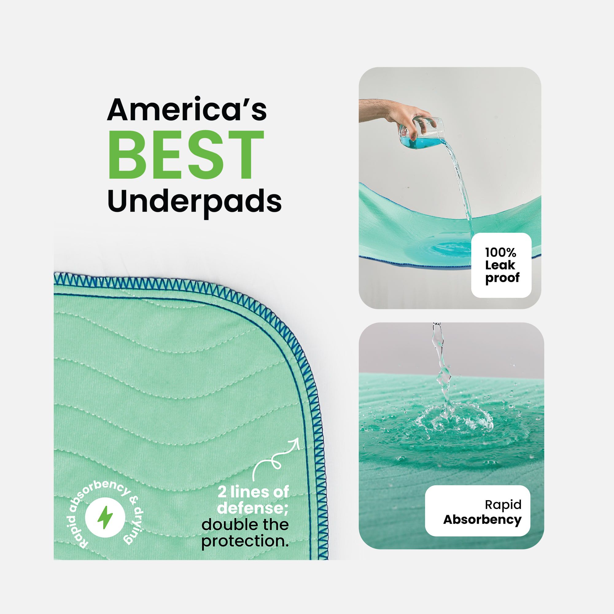 Improvia Washable Underpads, Heavy Absorbency, Reusable Incontinence Pads for Bed, Sofa, Floor, , large