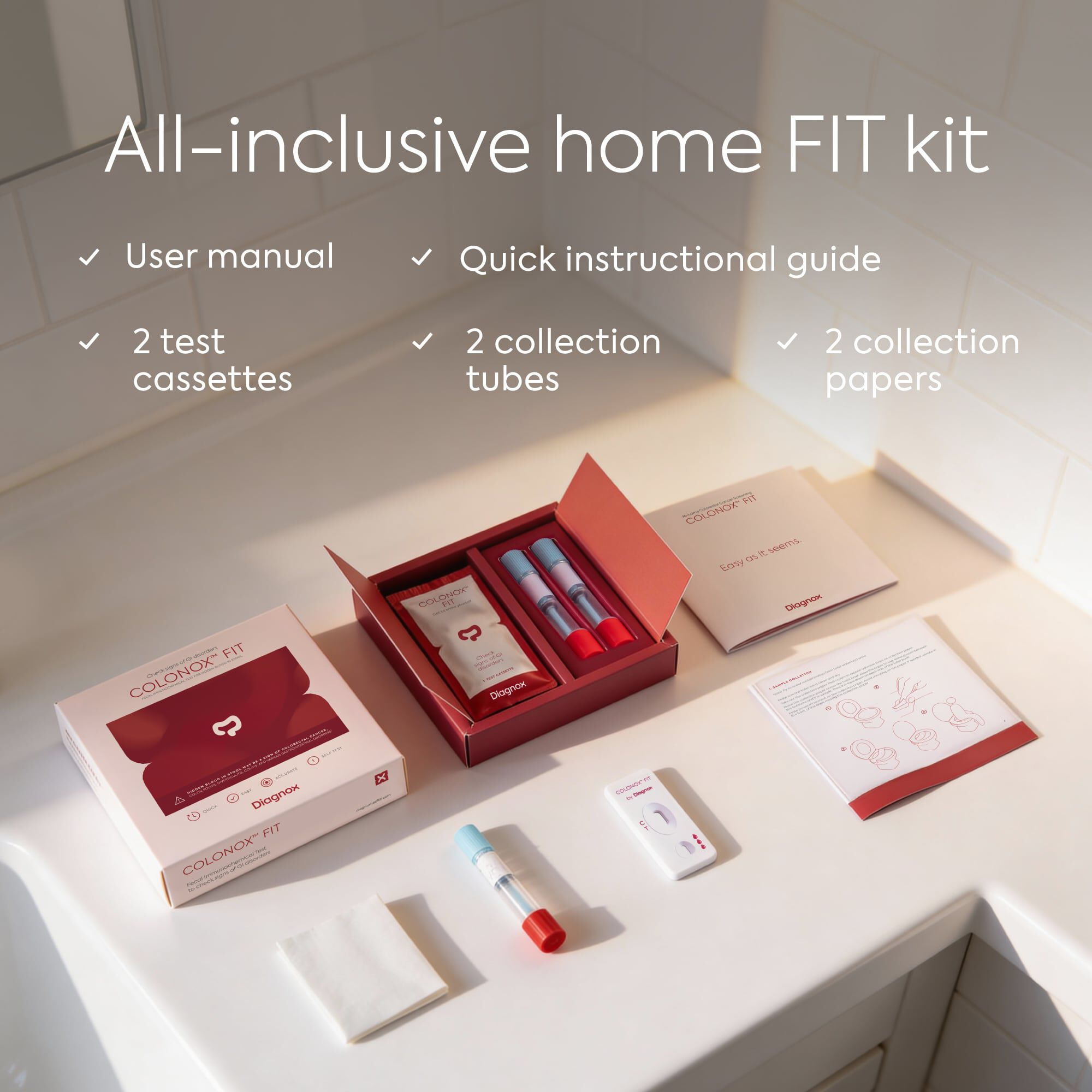 Diagnox Colonox™ FIT At-Home Stool Test Kit for Detecting GI Disorders, 2 Pack, , large