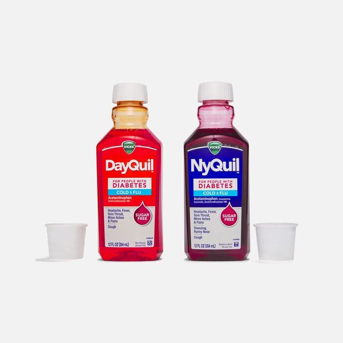Vicks DayQuil & NyQuil Diabetes Sugar-Free Cold & Flu Relief, 12 fl oz. Each, , large
