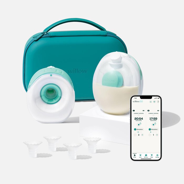 Willow Go® Wearable Breast Pump with Case, Sizing Inserts, and Milk Containers, , large