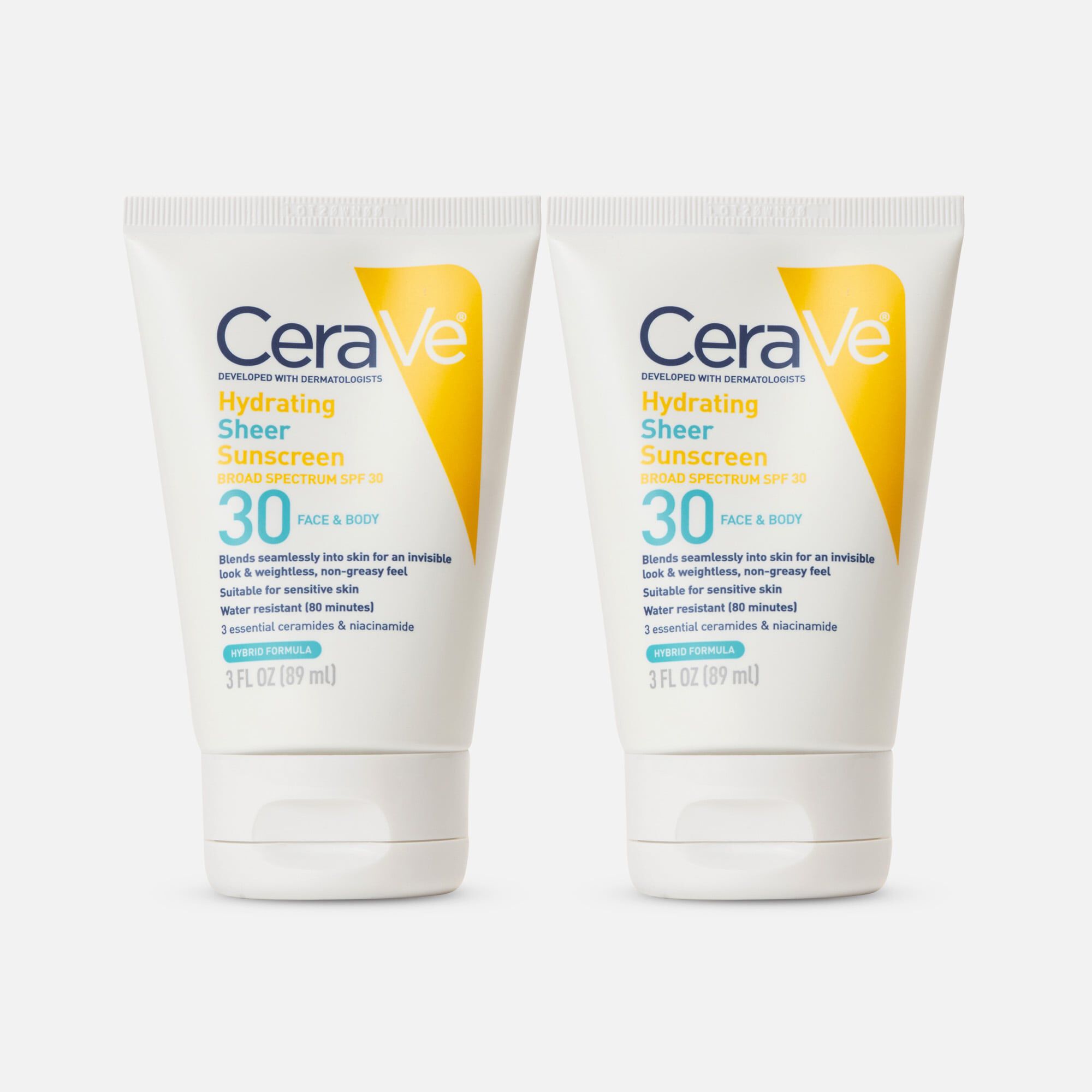 CeraVe Hydrating Sheer Sunscreen for Face and Body, SPF 30 (2-Pack), , large