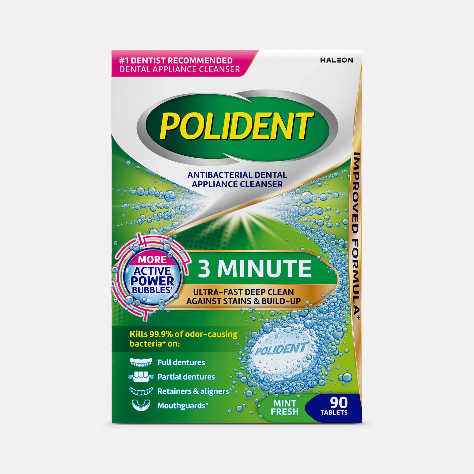 Polident 3 Minute Antibacterial Dental Appliance Cleanser Tablets, 90 ct., , large