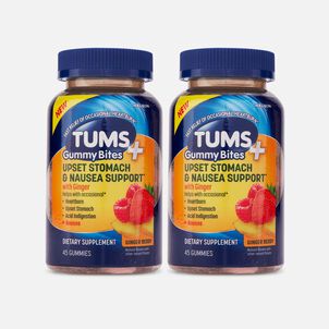 TUMS+ Upset Stomach & Nausea Support Gummy Bites, Ginger Berry, 45 ct. (2-Pack)