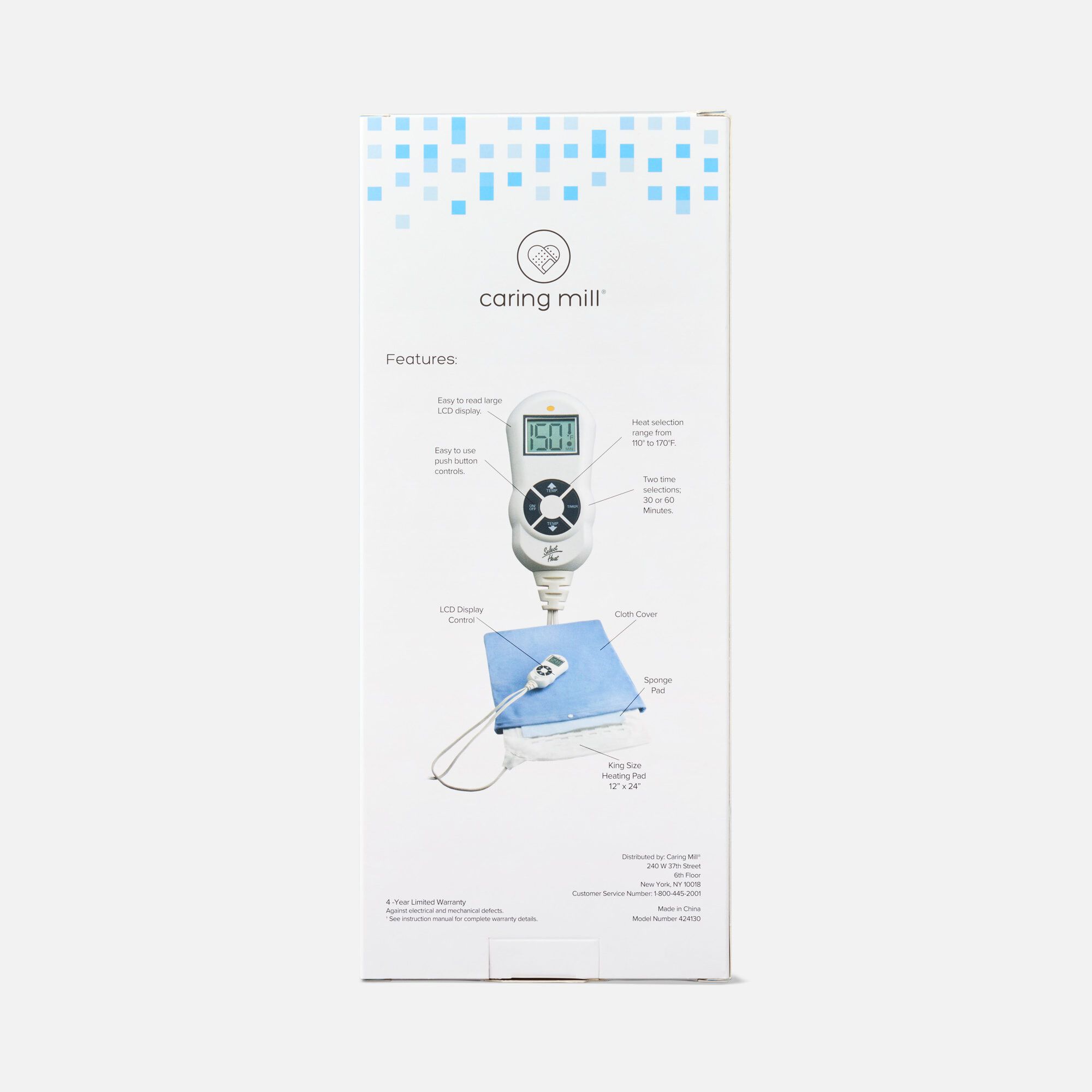 Caring Mill™ LCD Moist/ Dry Heating Pad King Size 12" x 24", , large