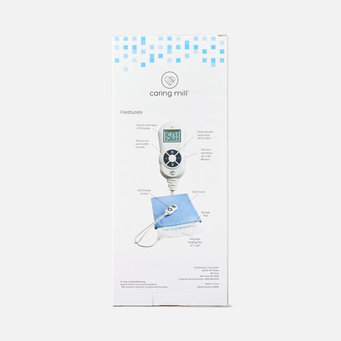 Caring Mill™ LCD Moist/ Dry Heating Pad King Size 12" x 24", , large