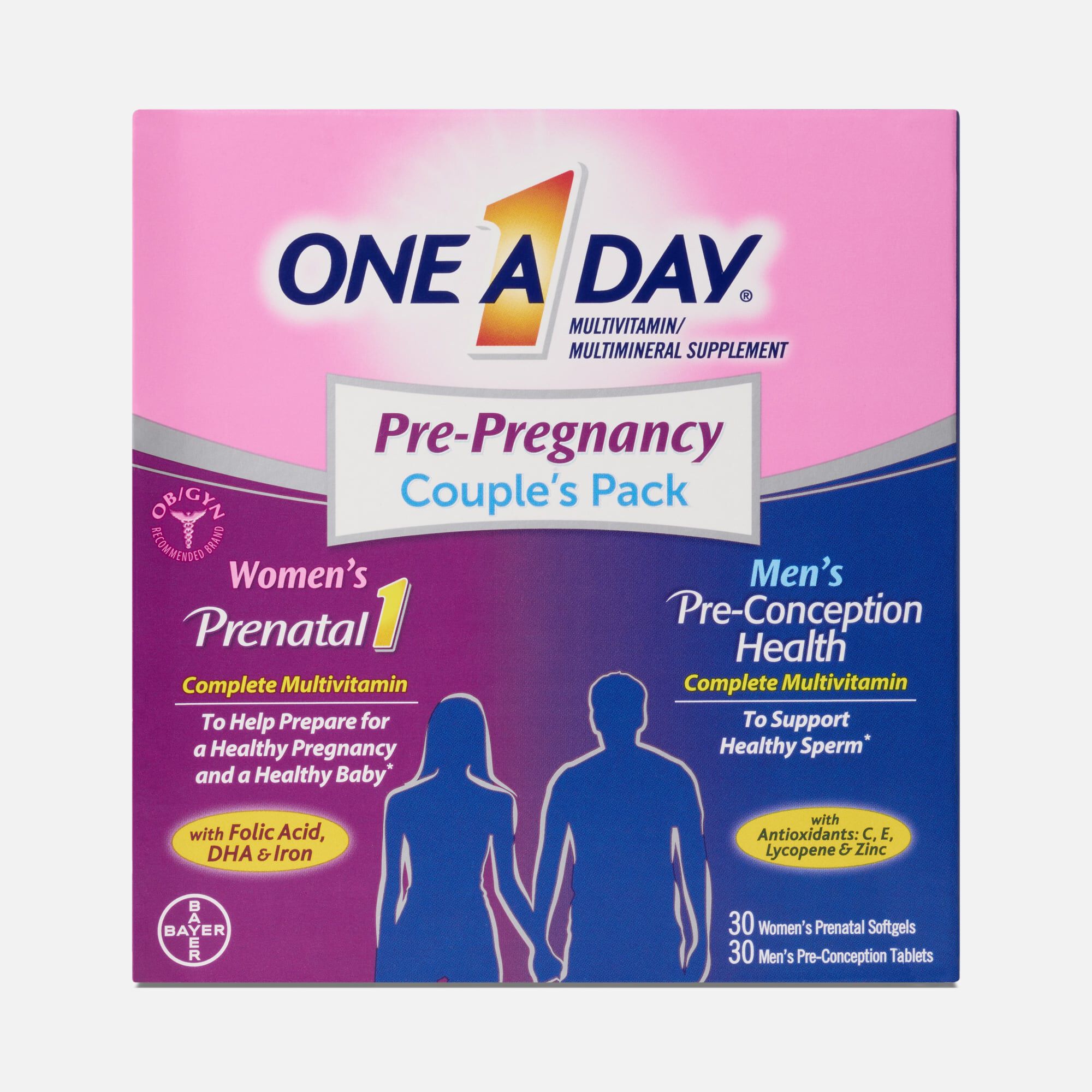 One A Day® Pre-Pregnancy Multivitamin Couples Pack, Women's Softgels 30 ct. + Men's Tablets 30 ct.
