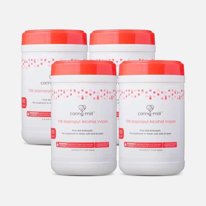 Caring Mill™ Alcohol Wipes Canister, 100 ct. (4-Pack), , large