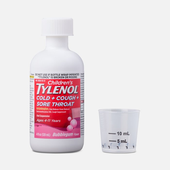 Children's Tylenol Cold + Cough + Sore Throat, Bubblegum Flavor, 4 fl oz., , large