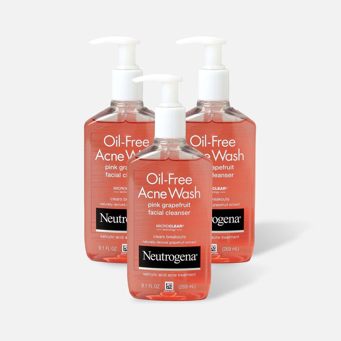 Neutrogena Pink Grapefruit Oil-Free Acne Facial Wash, 9.1 oz. (3-Pack), , large