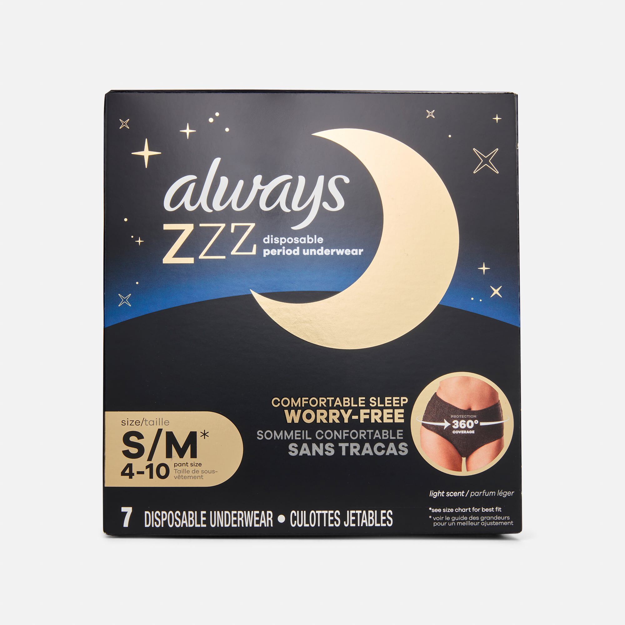 Always ZZZ Overnight Disposable Period Underwear, Small/Medium, 7 ct., , large