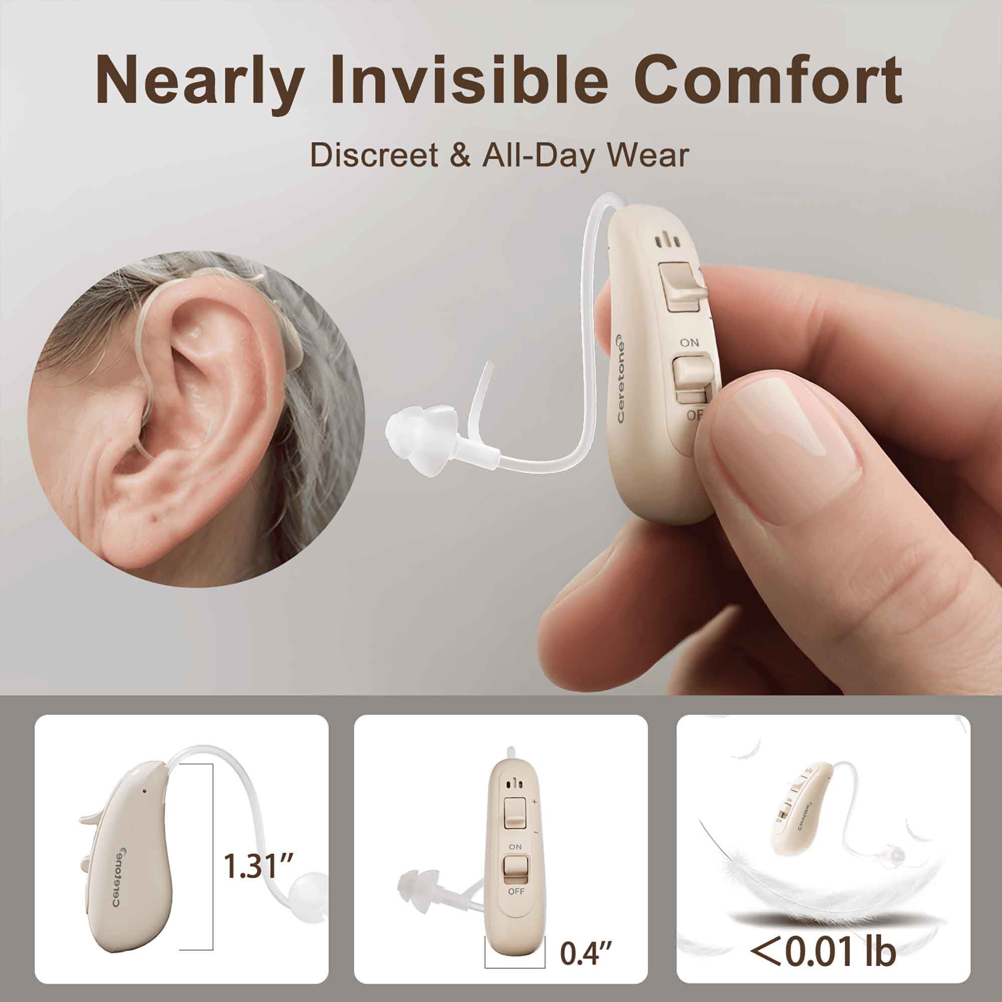 Ceretone Solid Rechargeable Behind-the-Ear OTC Hearing Aids, Pair, , large