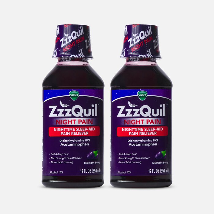 Vicks ZzzQuil Night Pain & Sleep Aid, Midnight Berry, 12 fl oz. (2-Pack), , large