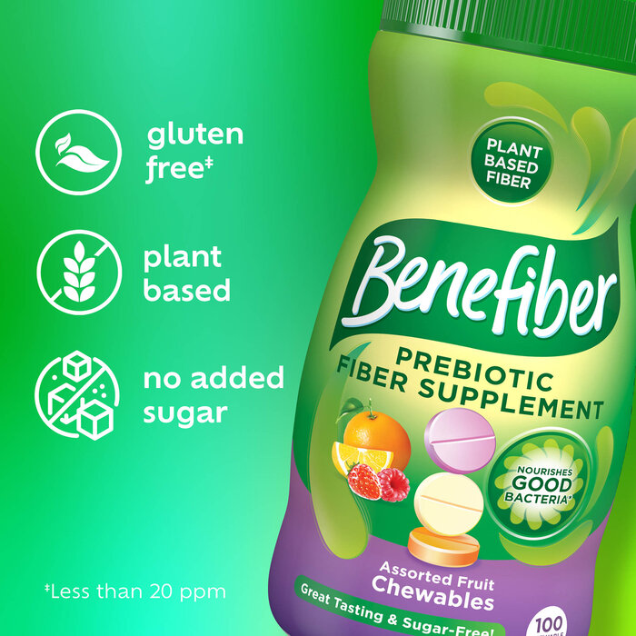 Benefiber Chewable Prebiotic Fiber Supplement Tablets for Digestive Health, Assorted Fruit, 100 ct., , large