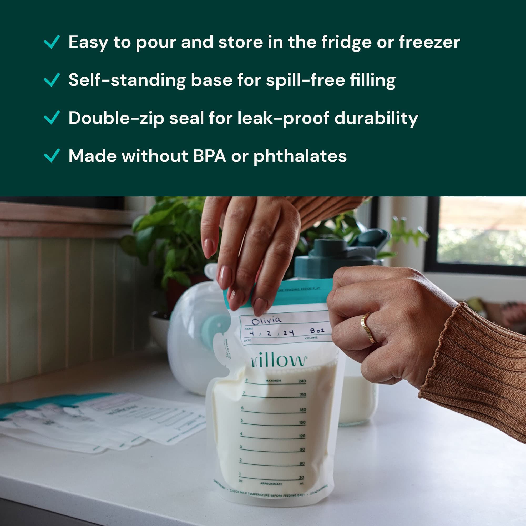 Willow 360 Spill-Proof Breast Milk Storage Bags, 100 ct., 4-oz. Capacity, , large