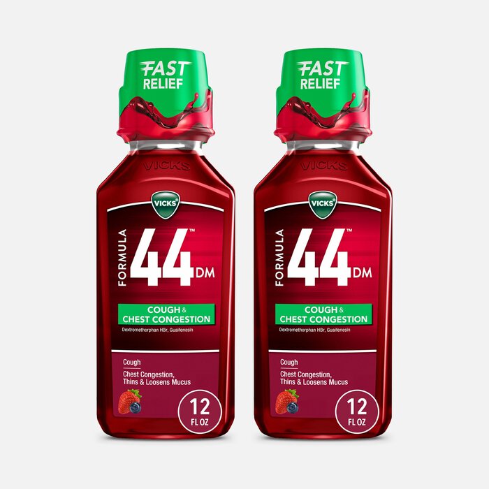 Vicks® Formula 44™ DM Cough & Congestion Liquid Cough Medicine, Berry, 12 fl oz. (2-Pack), , large