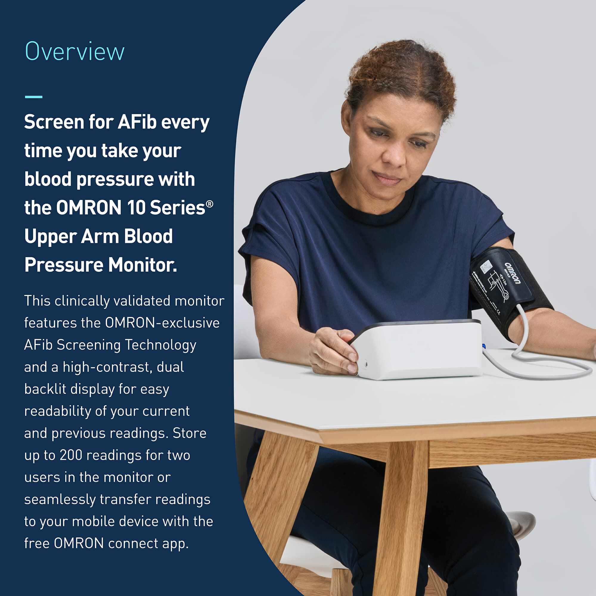 Omron 10-Series Upper Arm Blood Pressure Monitor, Connected, with AC Adapter, , large