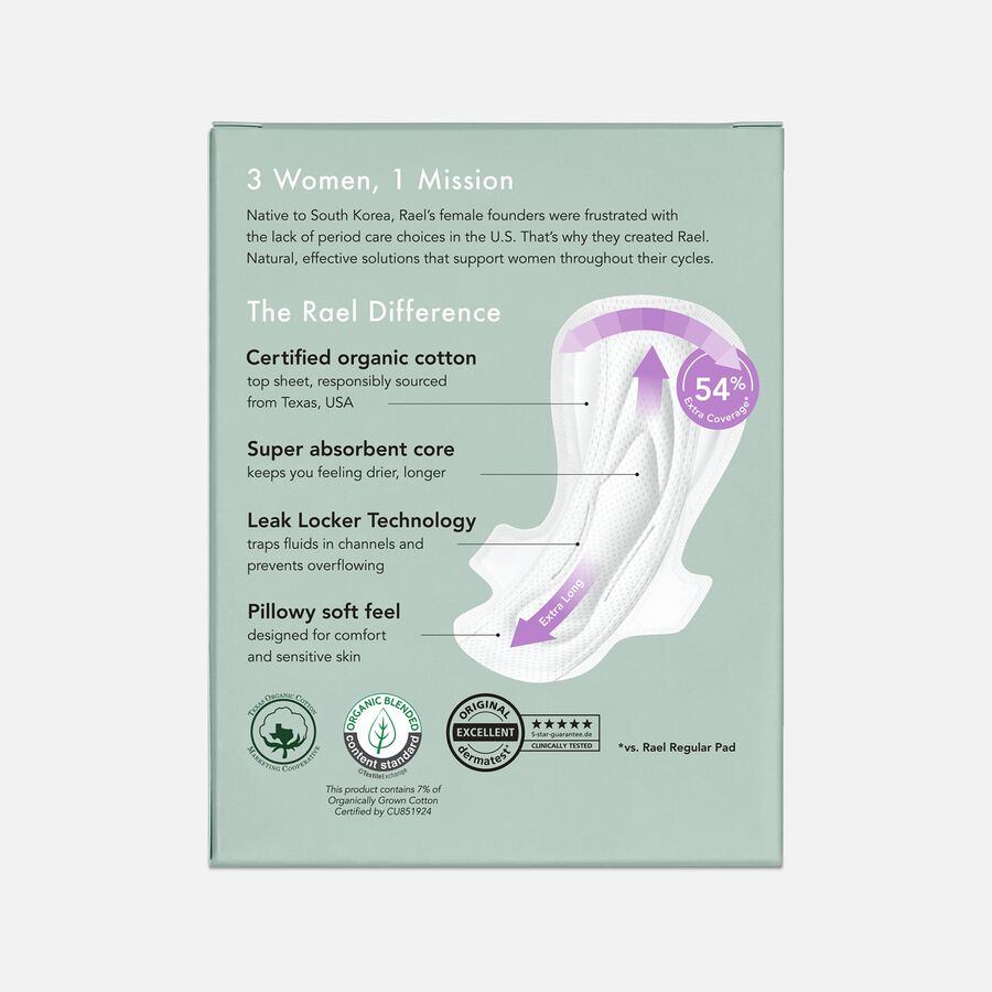 Rael Organic Cotton Cover Pads, Extra Long Overnight, , large image number 1