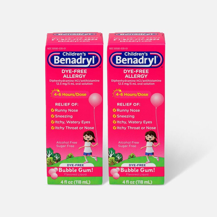 Children's Benadryl Oral Solution, Bubble Gum Flavored, 4 fl oz. (2-Pack), , large