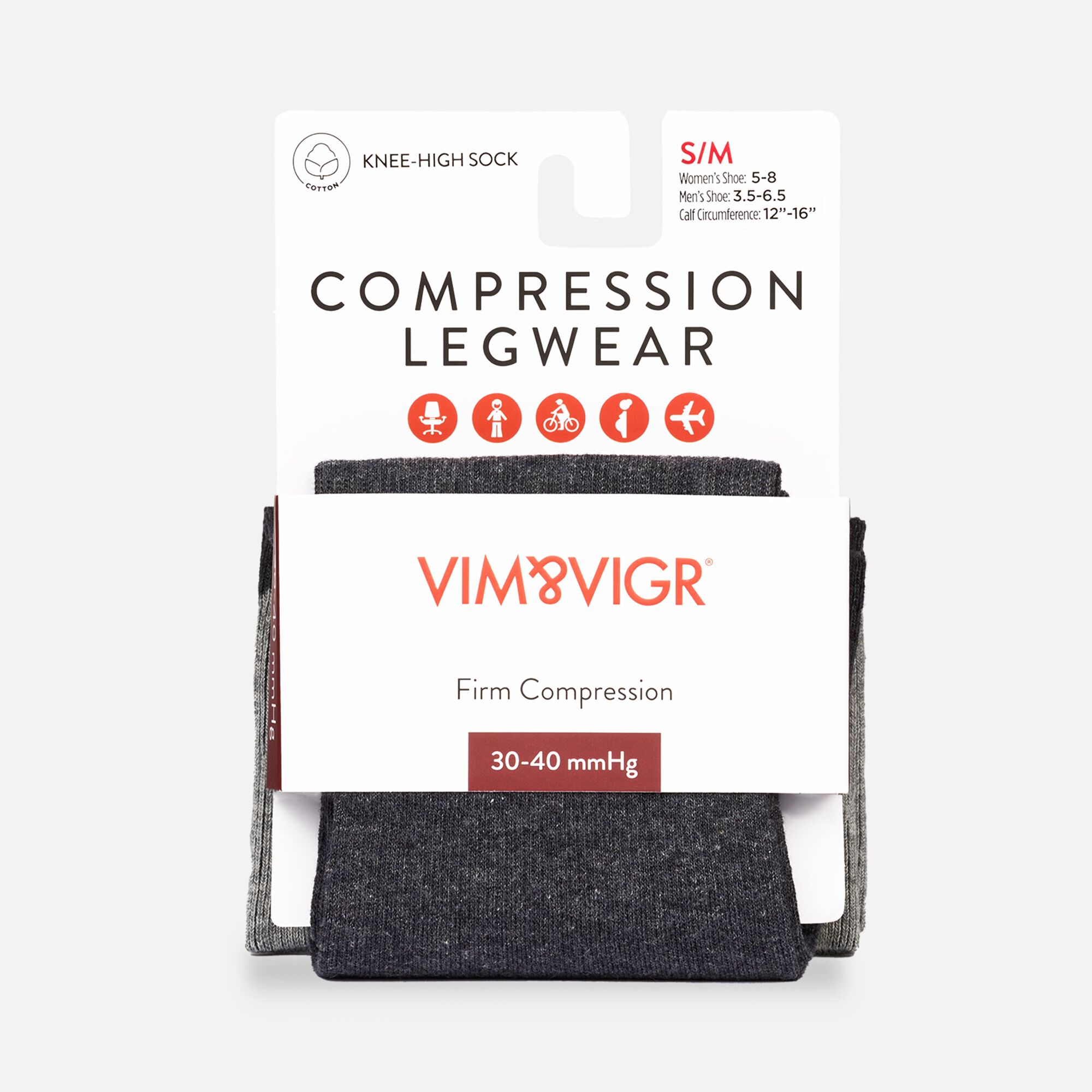 VIM & VIGR Heathered Collection Cotton Compression Socks, Dark and Light Grey, 30-40 mmHg, , large