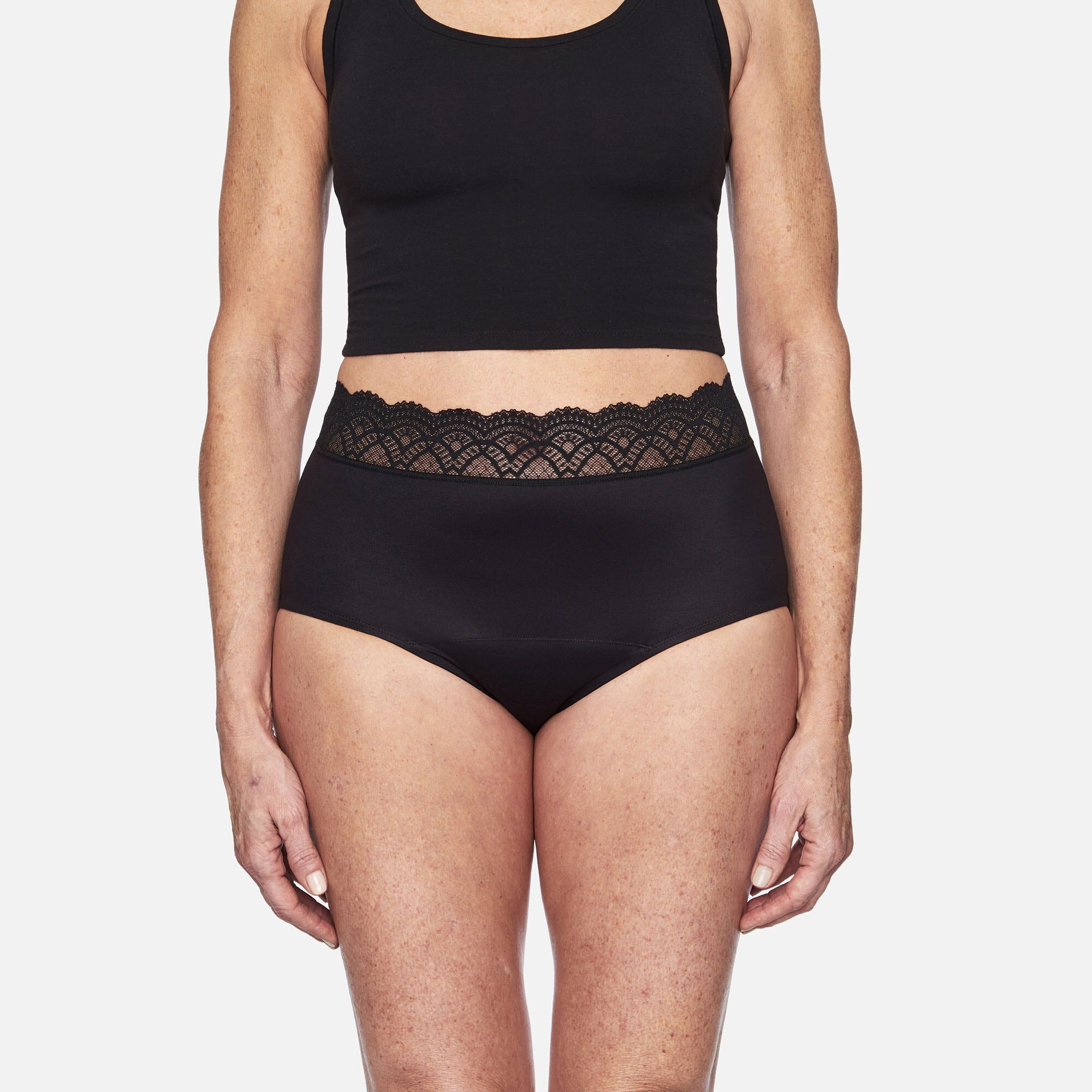 Thinx For All Leaks Signature Lace Very Light Hi-Waist Incontinence Underwear, Black, , large