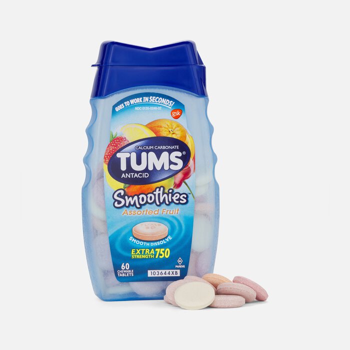 TUMS Smoothies Extra Strength Antacid Chewable Tablets, Assorted Fruit, 60 ct., , large